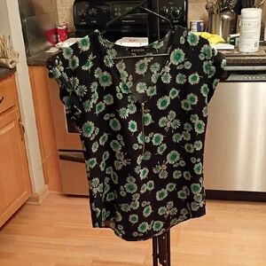 Express Black Top with Green Floral Design
